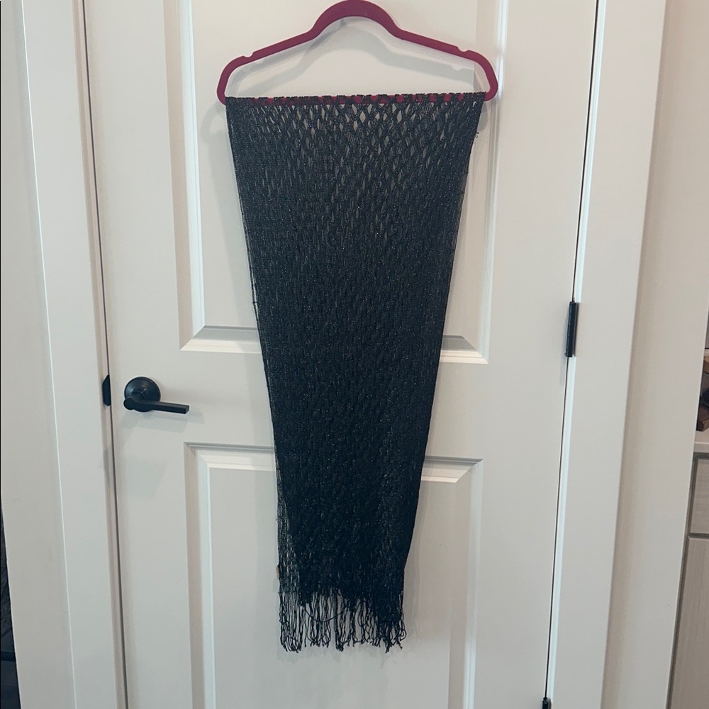 Elegant Black Knit Fringe Wrap 64” x16”